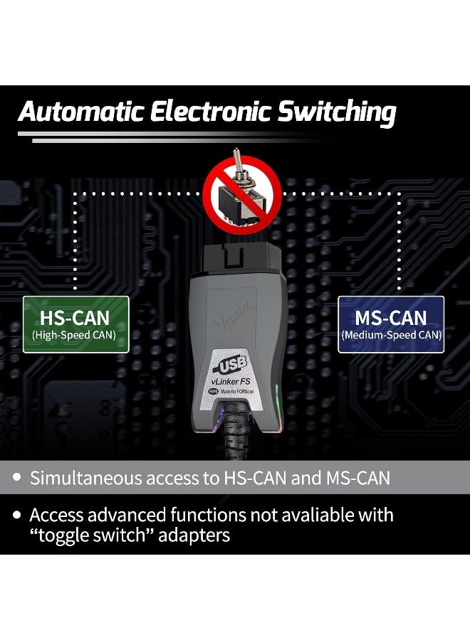 Vgate Vgate vLinker FS OBD2 USB Adapter for FORScan HS/MS-CAN Auto Switch  - Image 2