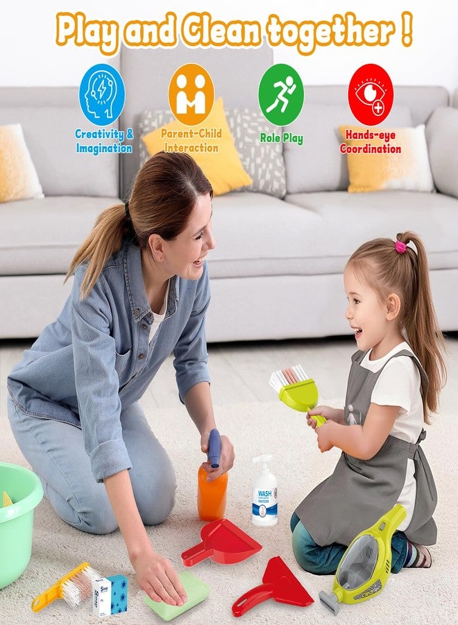 deAO Kids Cleaning Set for Toddler, Pretend Play Housekeeping Toy with Cleaning Carts Includes Real Working Vacuum Cleaner, Broom, Dust and More (Red) - Image 2