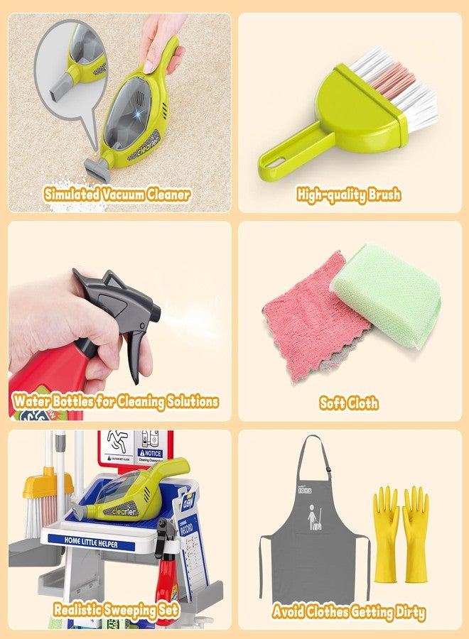deAO Kids Cleaning Set for Toddler, Pretend Play Housekeeping Toy with Cleaning Carts Includes Real Working Vacuum Cleaner, Broom, Dust and More (Red) - Image 3
