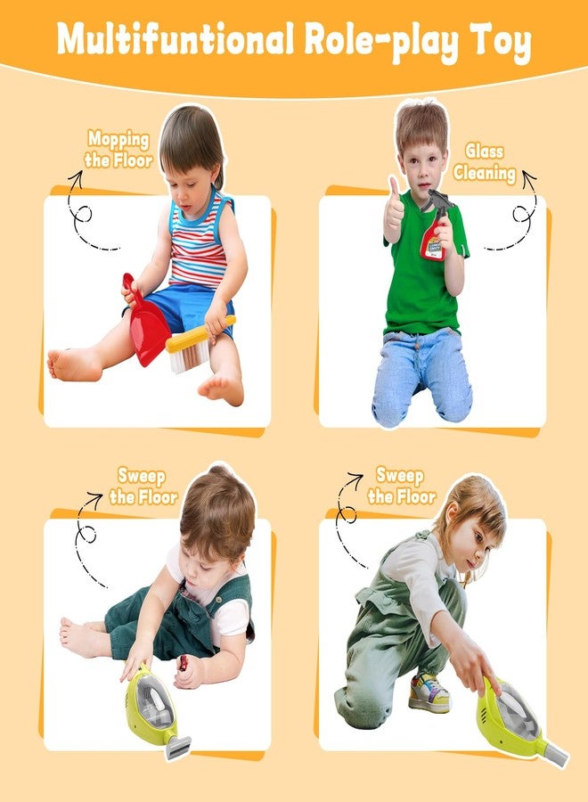 deAO Kids Cleaning Set for Toddler, Pretend Play Housekeeping Toy with Cleaning Carts Includes Real Working Vacuum Cleaner, Broom, Dust and More (Red) - Image 5