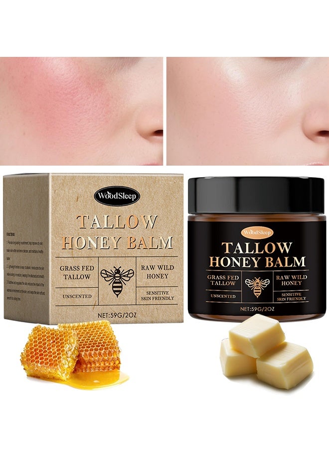 WoodSleep Tallow And Honey Balm For Face, Beef Tallow For Skin, Moisturizer With 100% Organic Grass-Fed Beef Tallow & Raw Wild Honey, Moisturizing Cream For Soft, Smooth Skin, Natural Formula Wor Dry & Sensitive Skin, 59G - Image 1