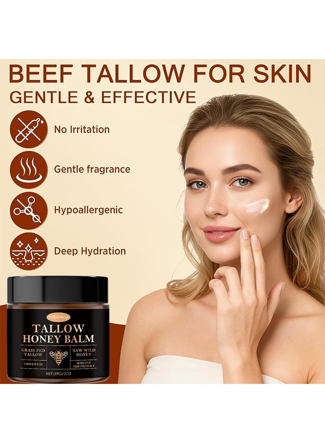 WoodSleep Tallow And Honey Balm For Face, Beef Tallow For Skin, Moisturizer With 100% Organic Grass-Fed Beef Tallow & Raw Wild Honey, Moisturizing Cream For Soft, Smooth Skin, Natural Formula Wor Dry & Sensitive Skin, 59G - Image 2