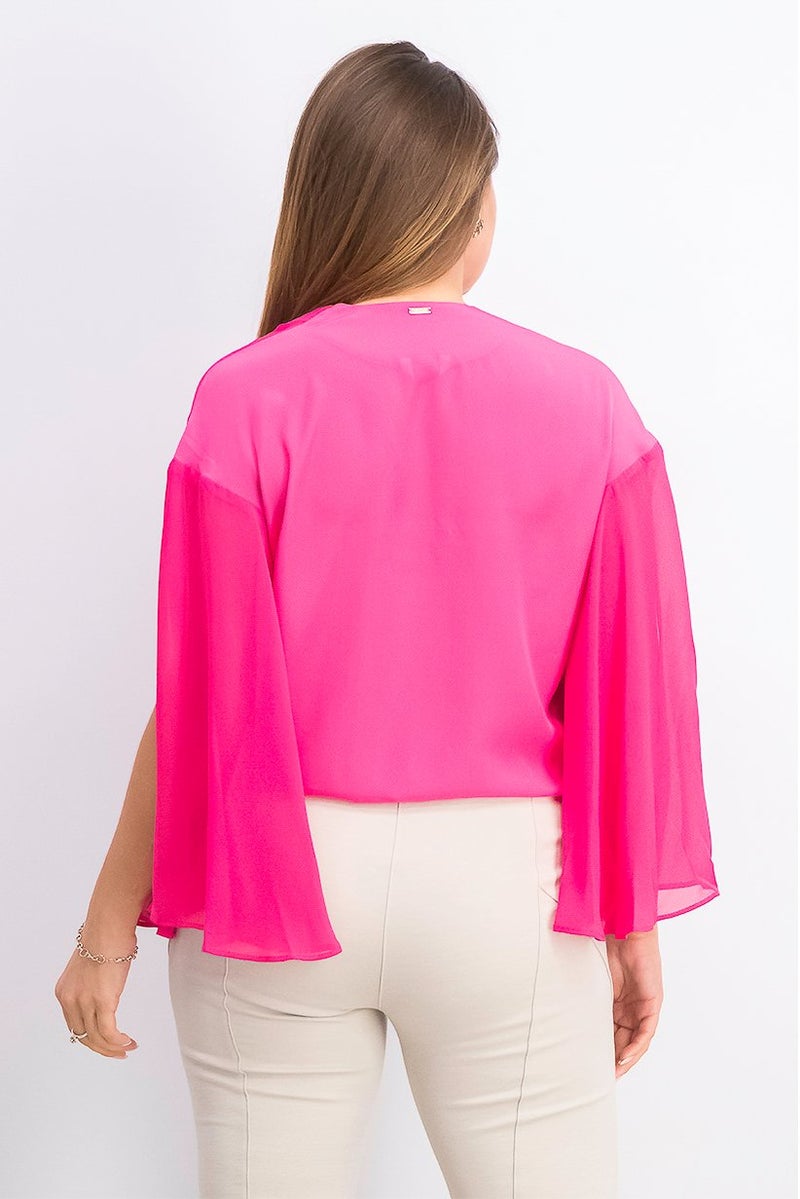 Marciano Women V-Neck Cape Sleeve Pleat Detailed Bodysuit, Fuchsia - Image 2