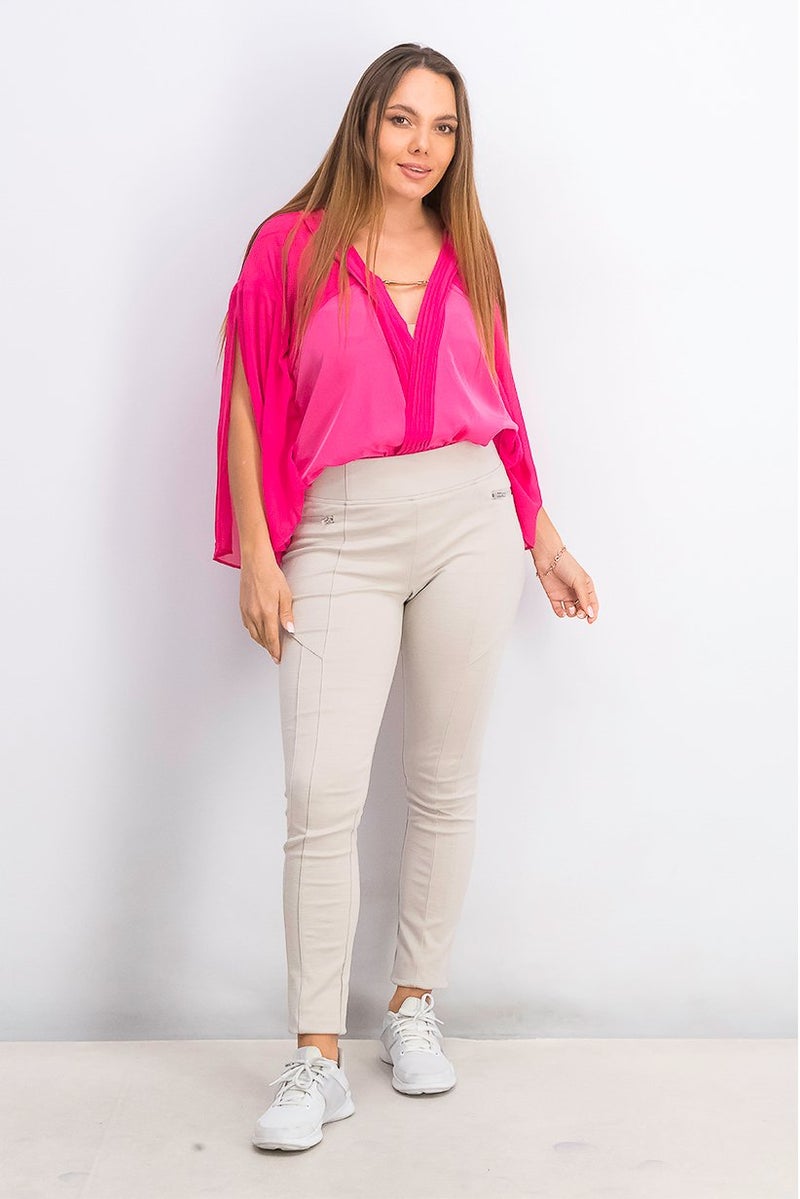 Marciano Women V-Neck Cape Sleeve Pleat Detailed Bodysuit, Fuchsia - Image 4