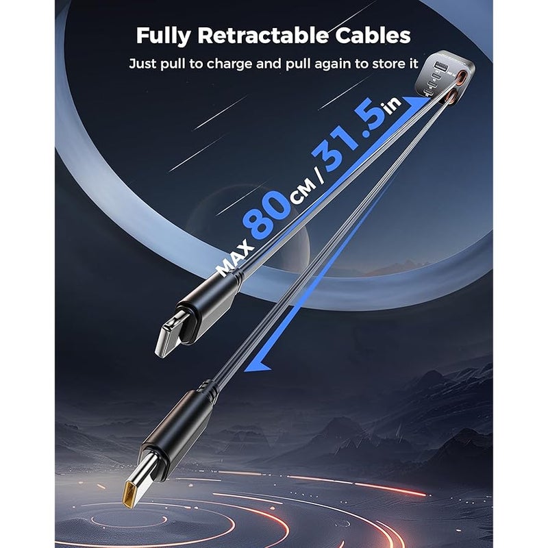 شاحن سيارة قابل للسحب، شاحن هاتف سيارة سوبرون 99 واط مع كابلات شحن سريع، محول شاحن سيارة USB C لايفون 17 16 15 14 13 12، سامسونج، اسود - Image 3