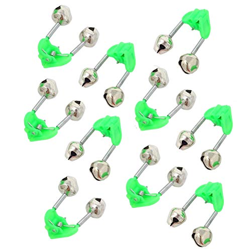 Wingsflying 10 Pcs Fishing Rod Extra Loud Alarm Dual Alert Bell Green Silver Tone - Image 1