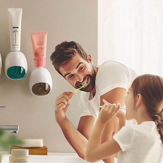 RAMPKD Wall-Mounted Automatic Toothpaste Dispenser & Organizer Toothpaste Squeezer for Kids & Adults, Toothpaste Dispenser Bathroom Accessories with Cute Q Shape 1PCS - Image 2