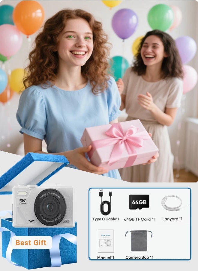 Super ZYouth kids Digital Camera, 5K Vlogging Camera for Photography and Video,18X Digital Cameras with 3" 180° Flip Screen, Wide Angle & Macro Lens, Anti-Shake Compact Travel Camera for Beginner Gift - Image 3