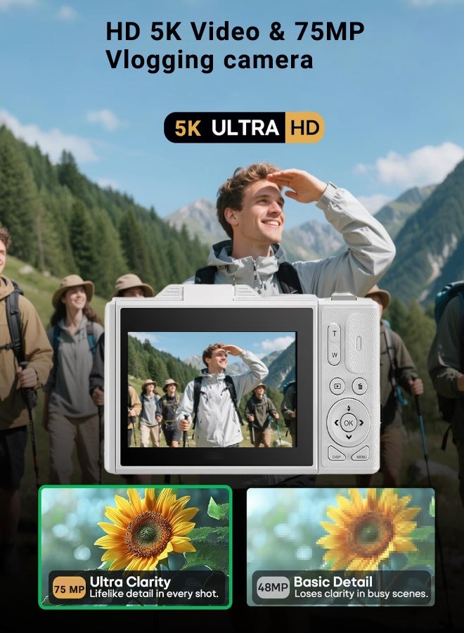 Super ZYouth kids Digital Camera, 5K Vlogging Camera for Photography and Video,18X Digital Cameras with 3" 180° Flip Screen, Wide Angle & Macro Lens, Anti-Shake Compact Travel Camera for Beginner Gift - Image 2