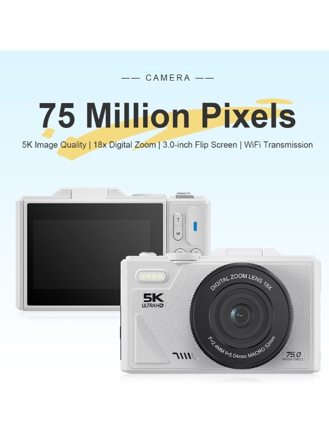 Super ZYouth kids Digital Camera, 5K Vlogging Camera for Photography and Video,18X Digital Cameras with 3" 180° Flip Screen, Wide Angle & Macro Lens, Anti-Shake Compact Travel Camera for Beginner Gift - Image 4