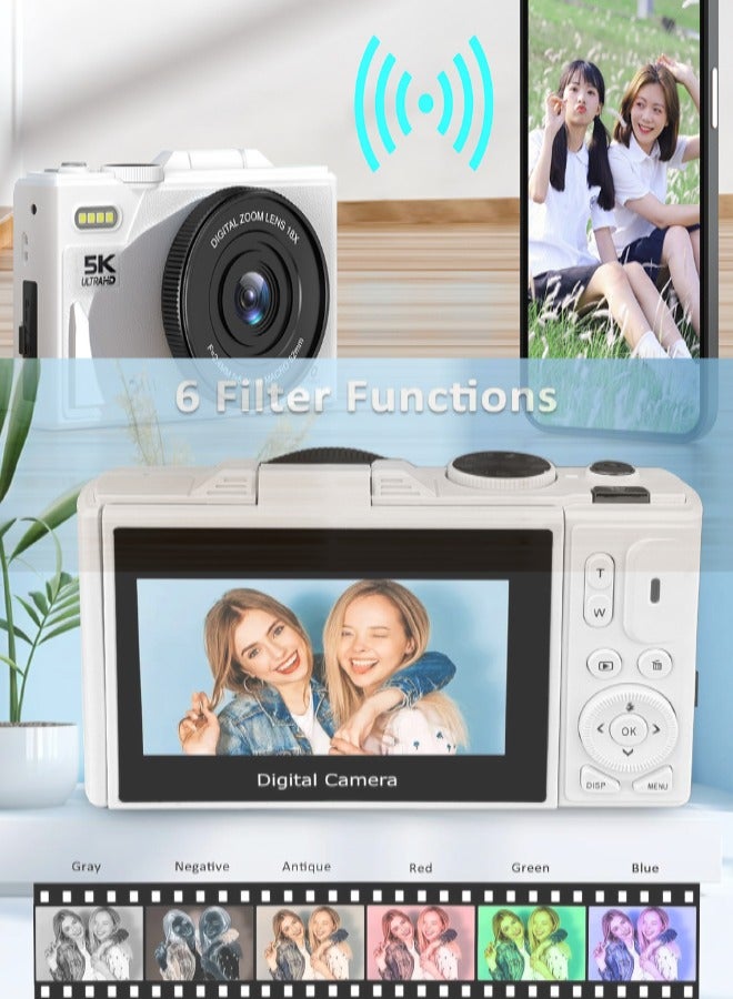 Super ZYouth kids Digital Camera, 5K Vlogging Camera for Photography and Video,18X Digital Cameras with 3" 180° Flip Screen, Wide Angle & Macro Lens, Anti-Shake Compact Travel Camera for Beginner Gift - Image 5