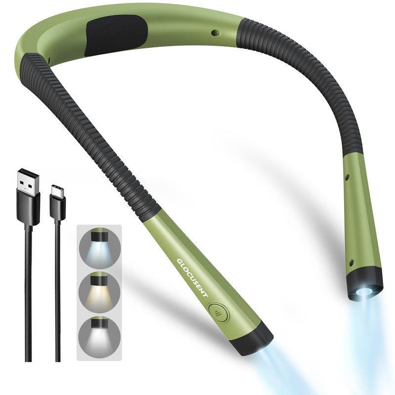 Glocusent Book Light 3Color 6Brightness Reading Light Bendable Neck Light 80hr Lasting Rechargeable Book Light Perfect Reading Lights for Books in Bed Knitting Repairing Book Lovers Gifts
