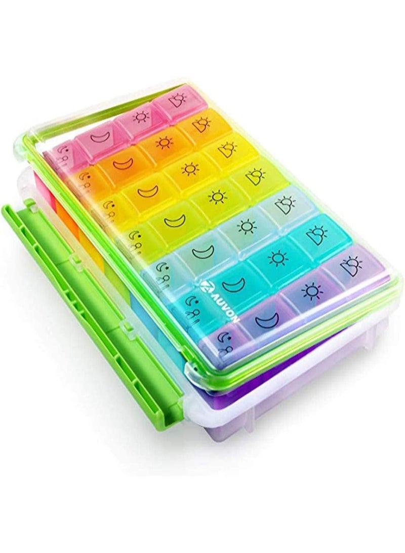 Pill Organizer, Big Compartments Pill Case, 1 Week Pill Dispenser, 4 Times a Day, Moisture Proof, Large Push Button Compartments, for Pills, Vitamin, Fish Oil, Supplements - Image 1