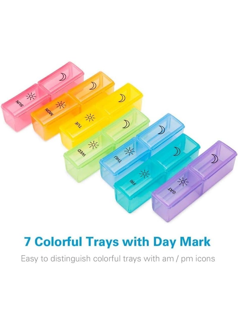 Pill Organizer, Big Compartments Pill Case, 1 Week Pill Dispenser, 4 Times a Day, Moisture Proof, Large Push Button Compartments, for Pills, Vitamin, Fish Oil, Supplements - Image 2