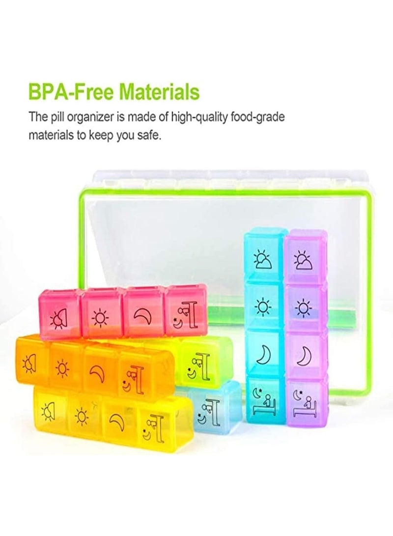 Pill Organizer, Big Compartments Pill Case, 1 Week Pill Dispenser, 4 Times a Day, Moisture Proof, Large Push Button Compartments, for Pills, Vitamin, Fish Oil, Supplements - Image 4