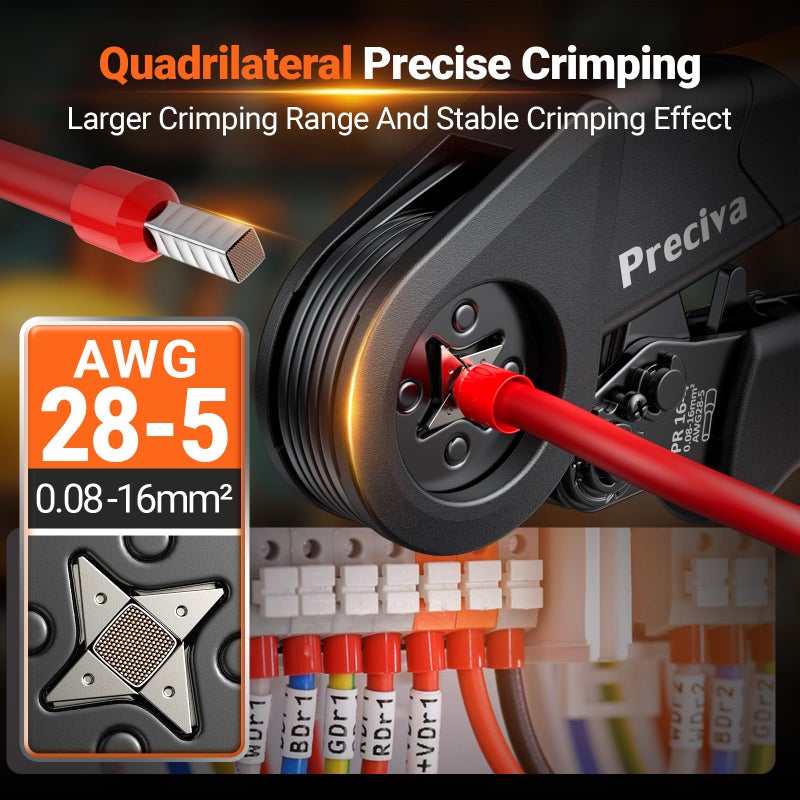 Preciva Ferrule Crimping Tool Kit - AWG 28-5 (0.08-16mmÂ²) Self-Adjustable Ratchet Ferrule Terminals Crimping Tool, Quadrilateral Ferrule Crimper with 1500Pcs Ferrules Connectors - Image 2