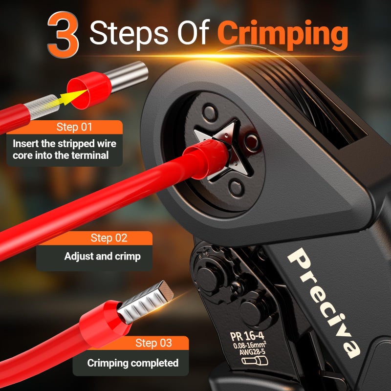 Preciva Ferrule Crimping Tool Kit - AWG 28-5 (0.08-16mmÂ²) Self-Adjustable Ratchet Ferrule Terminals Crimping Tool, Quadrilateral Ferrule Crimper with 1500Pcs Ferrules Connectors - Image 5
