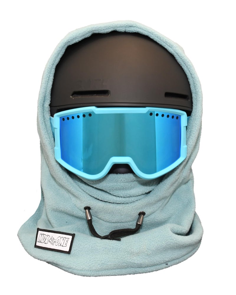 MDXONE Kids Over The Helmet Balaclava Children face mask with Buttons for Pompoms with Elastics (Sold Separately) (Indigo) - Image 1