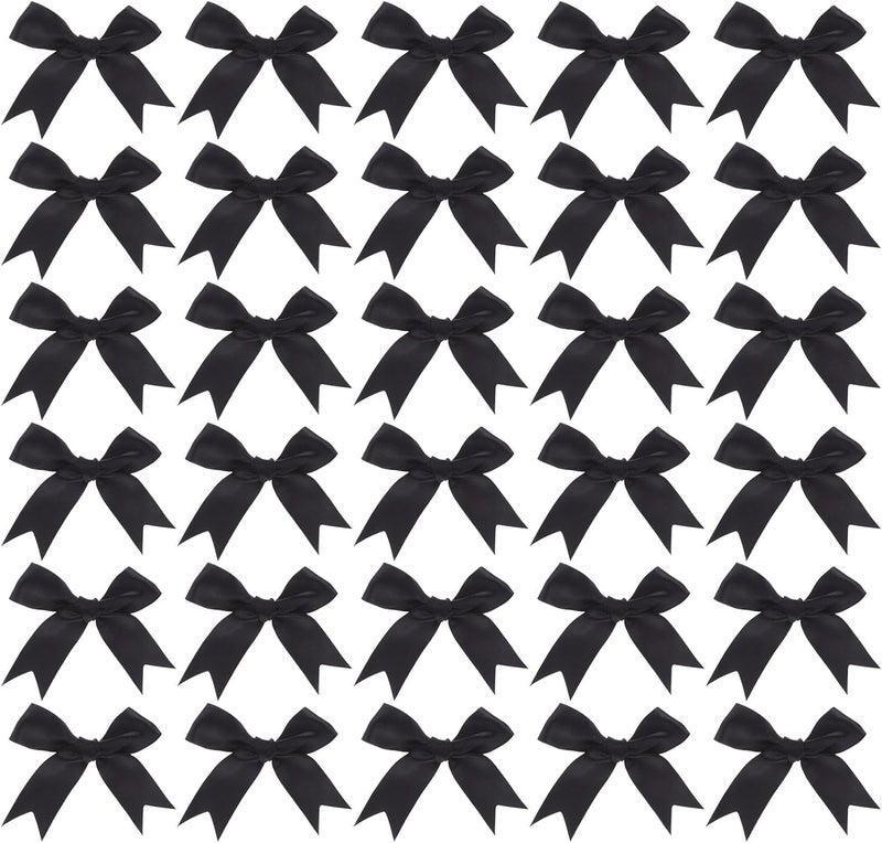 OSALADI 50pcs Black Handmade Ribbon Twist Tie Bowknots for Candy Packaging and Wedding Favor Decorations, Small Craft Bows for Party Favors and Cake Wrapping - Image 1