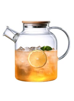 LOOPITYS 1500ml glass teapot, stove and microwave safe glass borosilicate teapot, transparent glass teapot with natural bamboo lid and detachable filter, used for making flower tea and juice  - Image 1