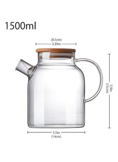LOOPITYS 1500ml glass teapot, stove and microwave safe glass borosilicate teapot, transparent glass teapot with natural bamboo lid and detachable filter, used for making flower tea and juice  - Image 3