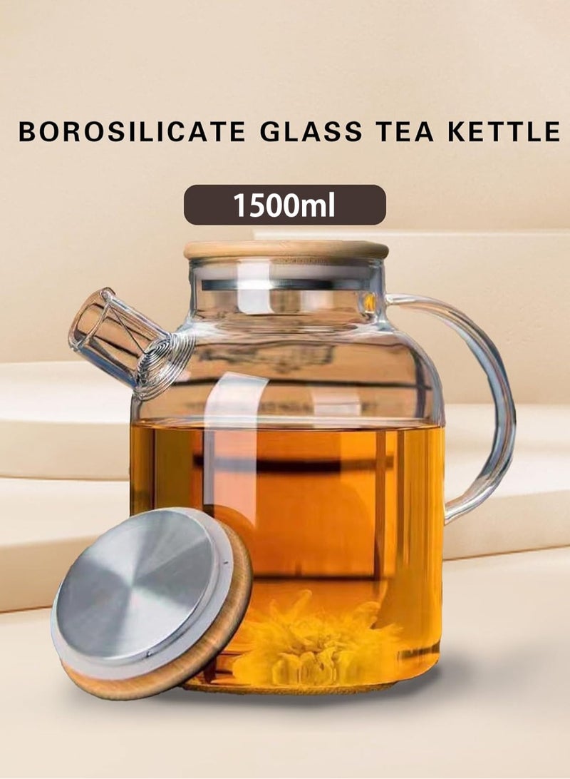 لوبيتيز 1 ، 500 مل زجاج إبريق الشاي ، موقد الميكروويف سلامة الزجاج البورسليكات إبريق الشاي ، إبريق زجاجي شفاف ، مع غطاء الخيزران الطبيعية و انفصال فلتر ، تستخدم لصنع الشاي المعطر وعصير الفاكهة - Image 4
