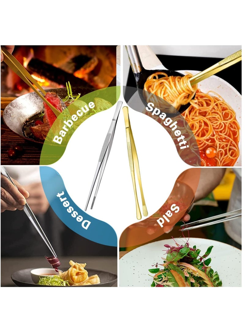 KASTWAVE Cooking Tweezer Tongs Stainless Steel 12" Kitchen Pointed Round Head Tweezers with Precision Serrations for Baking Decor Kitchen Cooking Grilling Seafood 2 Pcs Black - Image 5