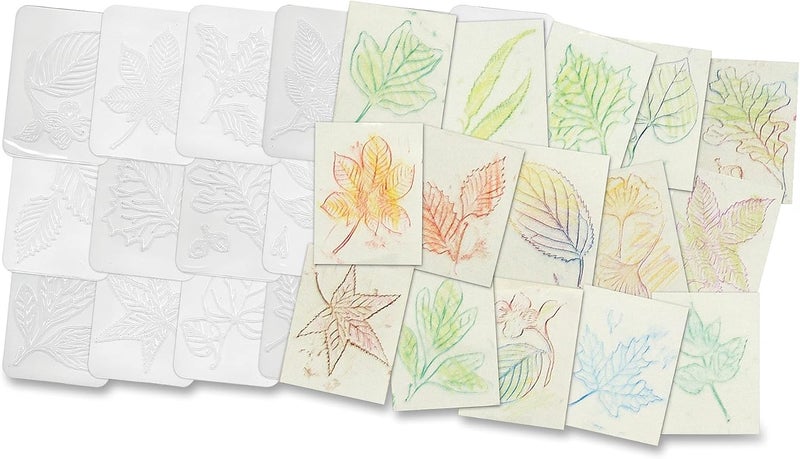 Roylco Leaf Rubbing Plates Set - 16 Multicolor Designs for Creative Art Projects