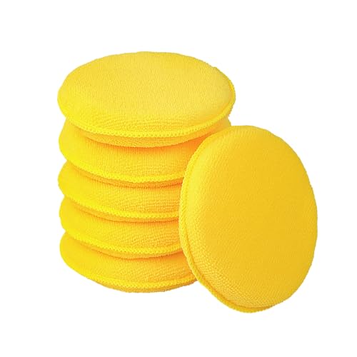 FONAROLL Microfiber Wax Applicator Pads, Car Wax Applicator, Buffing & Detail Polishing Foam Pads for Car Cleaning and Fine Polishing (5" Diameter, 6 Pack) - Yellow - Image 1