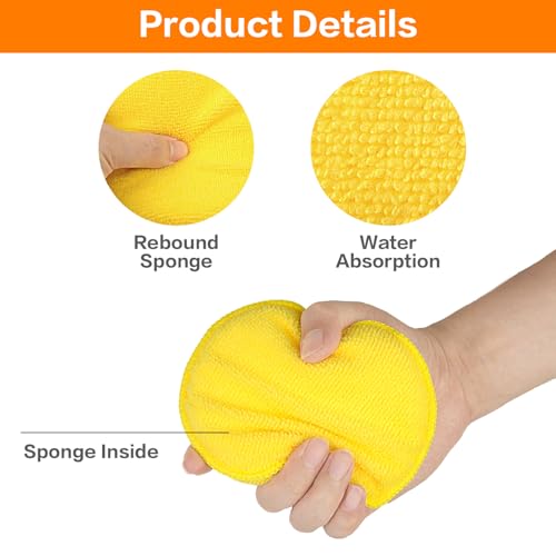 FONAROLL Microfiber Wax Applicator Pads, Car Wax Applicator, Buffing & Detail Polishing Foam Pads for Car Cleaning and Fine Polishing (5" Diameter, 6 Pack) - Yellow - Image 4