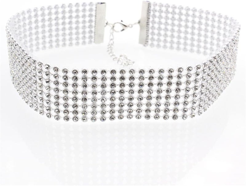 jellyflow Rhinestone Choker Necklaces Silver Sparkling Diamond Choker Crystal Rhinestone Necklace for Women,Transparent 2.5cm - Image 1
