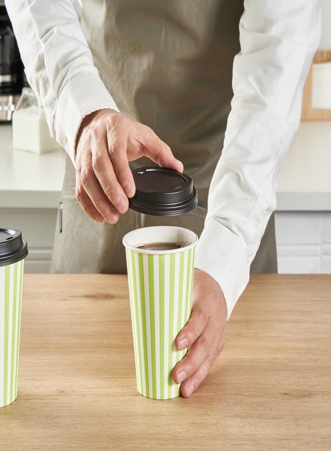 Restaurantware 16 Ounce Disposable Coffee Cups With Lids, 20 Hot Cups With Lids - Sleeves Sold Separately, Single Wall, Green And White Stripe Paper Coffee Cups, For All Kinds Of Beverages - Image 4