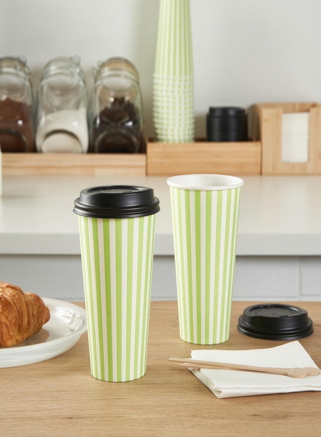 Restaurantware 16 Ounce Disposable Coffee Cups With Lids, 20 Hot Cups With Lids - Sleeves Sold Separately, Single Wall, Green And White Stripe Paper Coffee Cups, For All Kinds Of Beverages - Image 5