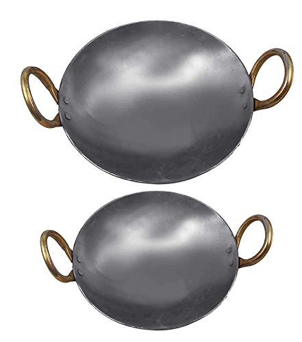 KITCHEN SHOPEE Traditional Iron Kadai Combo 2 Kadais of 2 Sizes 10 Inches 11 inches Diameter