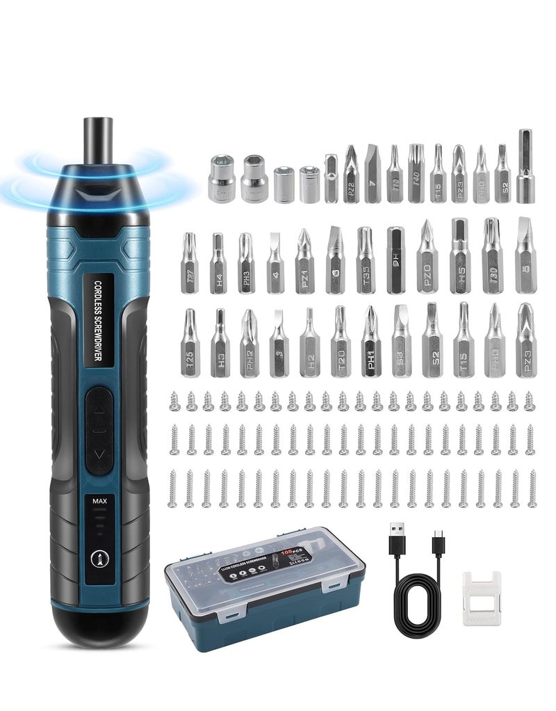 PRIMO PLUS Electric Cordless Screwdriver With 105pcs Accessories USB Rechargeable Portable Electric Screwdriver Set Adjustable Torque Cordless Screwdriver For Small Home Projects Home DIY Repair- PR905 - Image 2