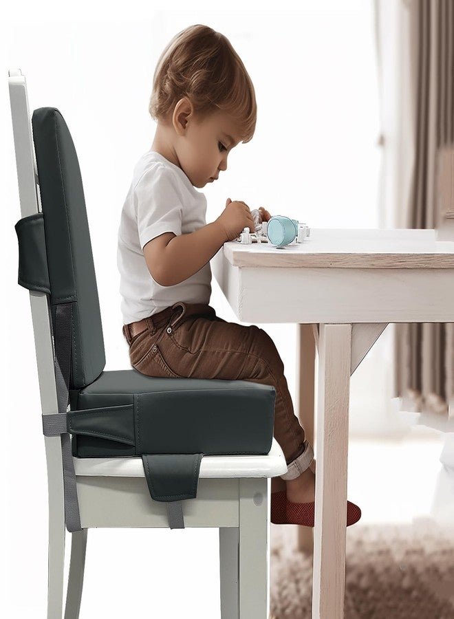 Eiury Booster Seat for Dining Table, PU Anti-Scratch Easy Cleaning Kids Toddler Booster Seat for Table, Portable Travel Increasing Cushion for Chair - Dark Grey - Image 2