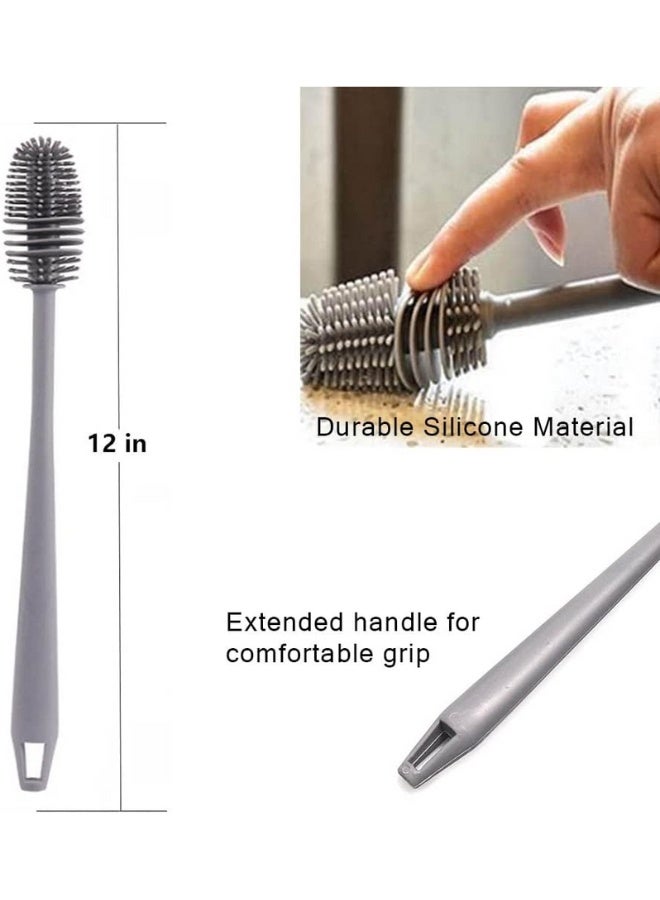 Baby Bottle Brush,Long Handle Soft Silicone Bottle Cleaner Brush for Cleaning Bottles Glass Cup Thermoses Various Containers(Grey) - Image 2