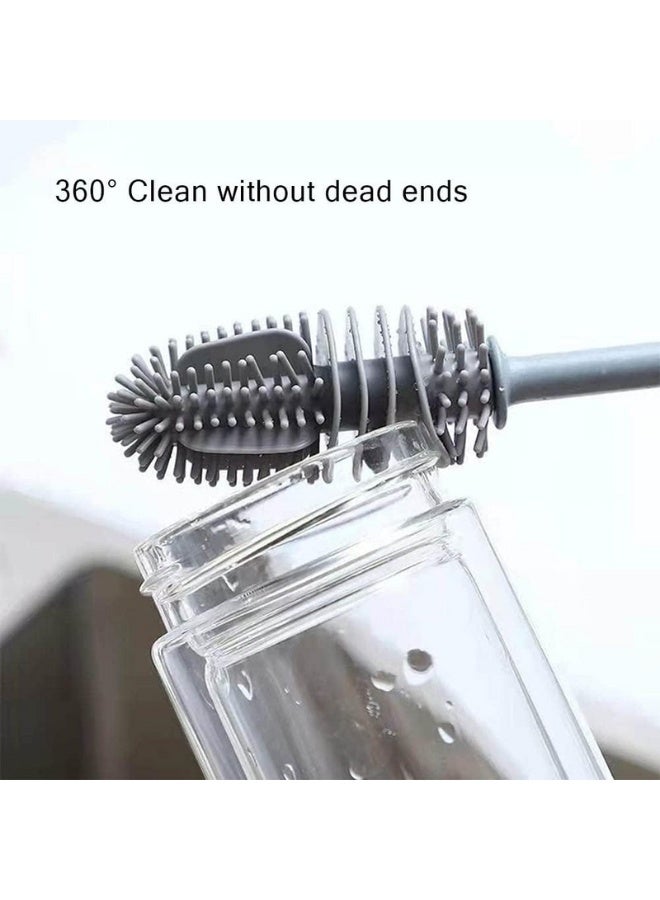 Baby Bottle Brush,Long Handle Soft Silicone Bottle Cleaner Brush for Cleaning Bottles Glass Cup Thermoses Various Containers(Grey) - Image 3
