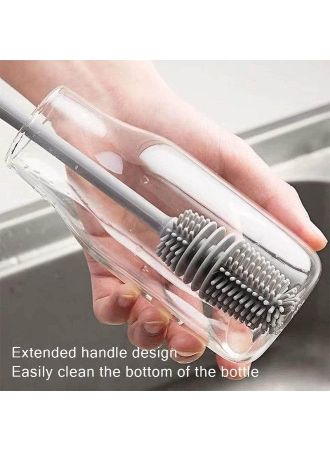 Baby Bottle Brush,Long Handle Soft Silicone Bottle Cleaner Brush for Cleaning Bottles Glass Cup Thermoses Various Containers(Grey) - Image 4