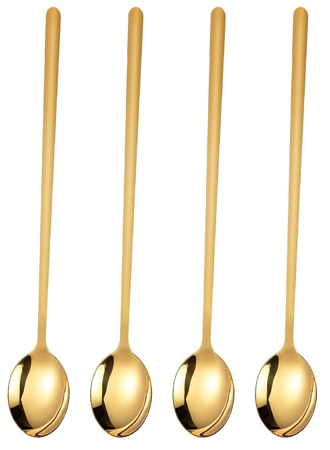 AURAADORN 4 PCS Coffee Spoons, 5.9 Inches Stainless Steel Long Handle Spoon for Dessert Ice Cream Sugar Tea Latte, Hot Chocolate Cake Stirring Spoons (4, gold) - Image 1