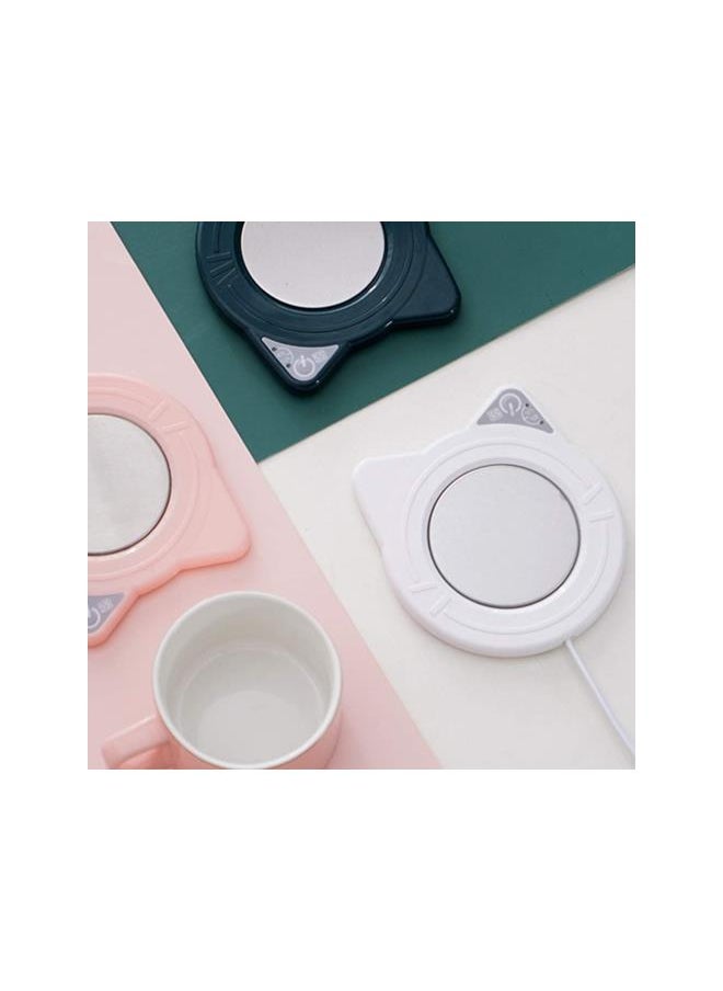 WYBOT - Coffee Mug Warmer for Desk Cat Shape USB Heating Cup Plate Coffee Mug Warmer Electric Beverage Tea Warmer Heated Coaster for Desk Office Home White - Image 1