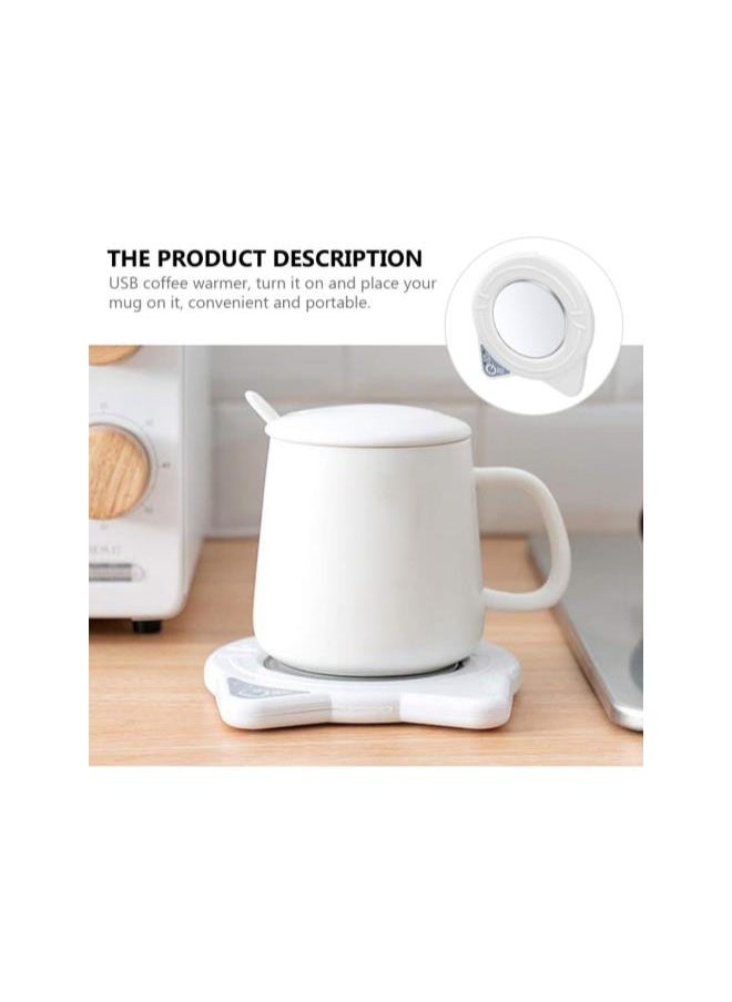 WYBOT - Coffee Mug Warmer for Desk Cat Shape USB Heating Cup Plate Coffee Mug Warmer Electric Beverage Tea Warmer Heated Coaster for Desk Office Home White - Image 1