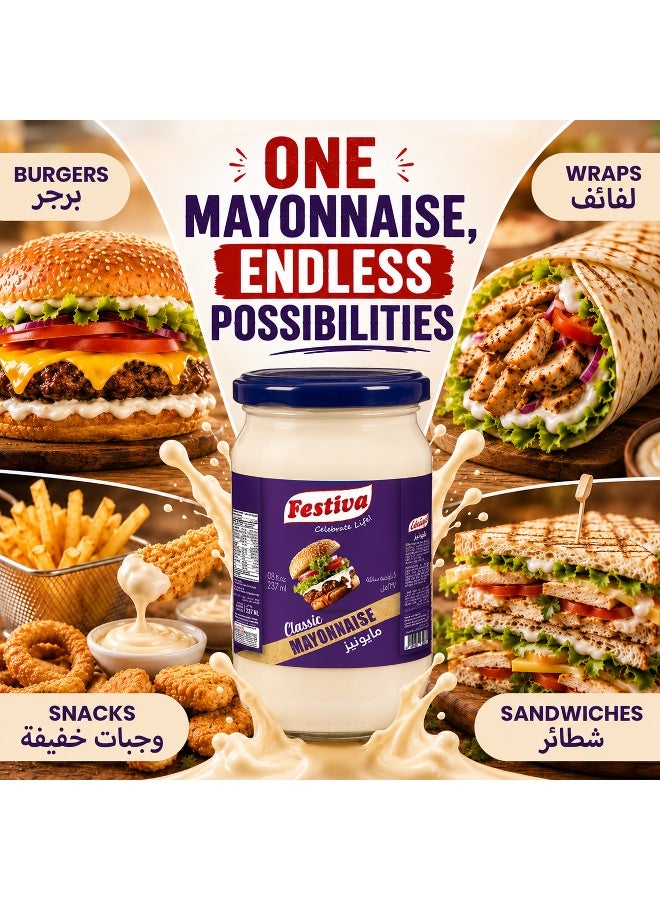 Festiva Classic Mayonnaise 237ml Glass Jar - Creamy Mayo Sandwich Spread for Burgers, Sandwiches, Wraps and Snacks - Dip and Dressing - Image 3