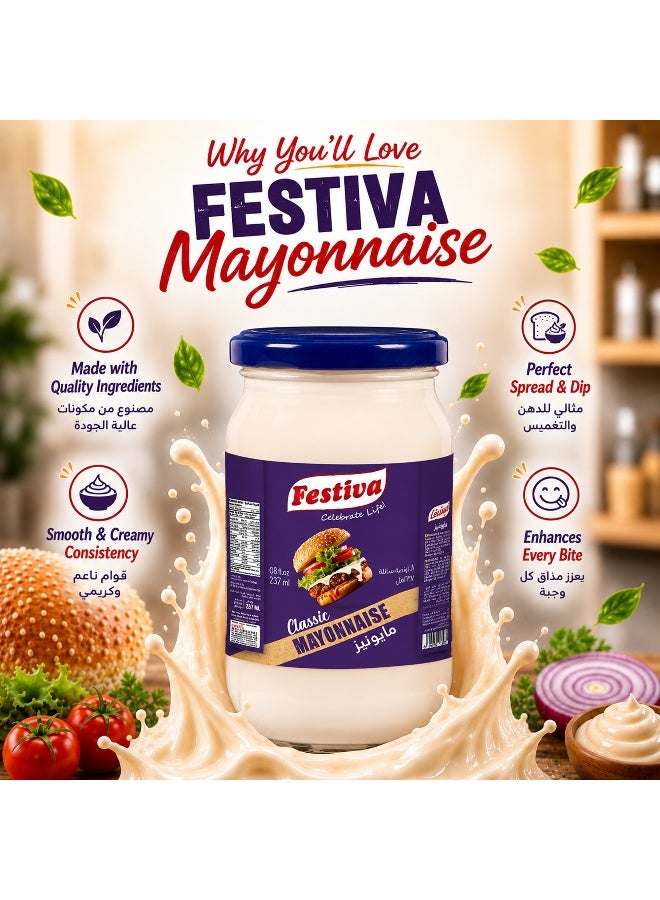 Festiva Classic Mayonnaise 237ml Glass Jar - Creamy Mayo Sandwich Spread for Burgers, Sandwiches, Wraps and Snacks - Dip and Dressing - Image 4