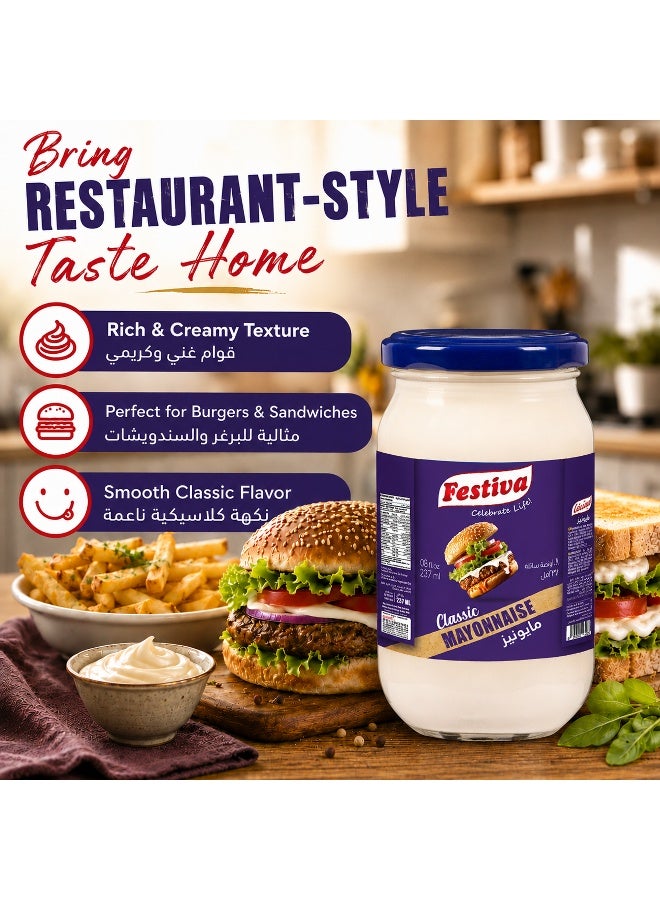 Festiva Classic Mayonnaise 237ml Glass Jar - Creamy Mayo Sandwich Spread for Burgers, Sandwiches, Wraps and Snacks - Dip and Dressing - Image 2
