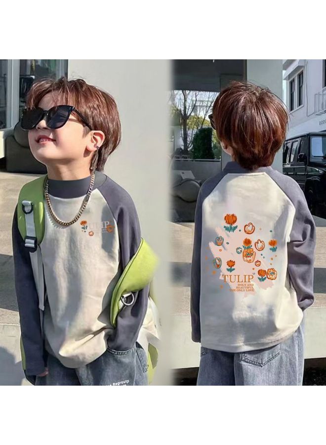 Boys' Half-high Collar Thermal Base Shirt Autumn And Winter Style For Older Boys, Winter Color-blocked Base Top Trendy - Image 1