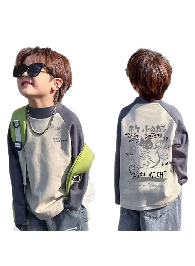 Boys' Half-high Collar Thermal Base Shirt Autumn And Winter Style For Older Boys, Winter Color-blocked Base Top Trendy - Image 5