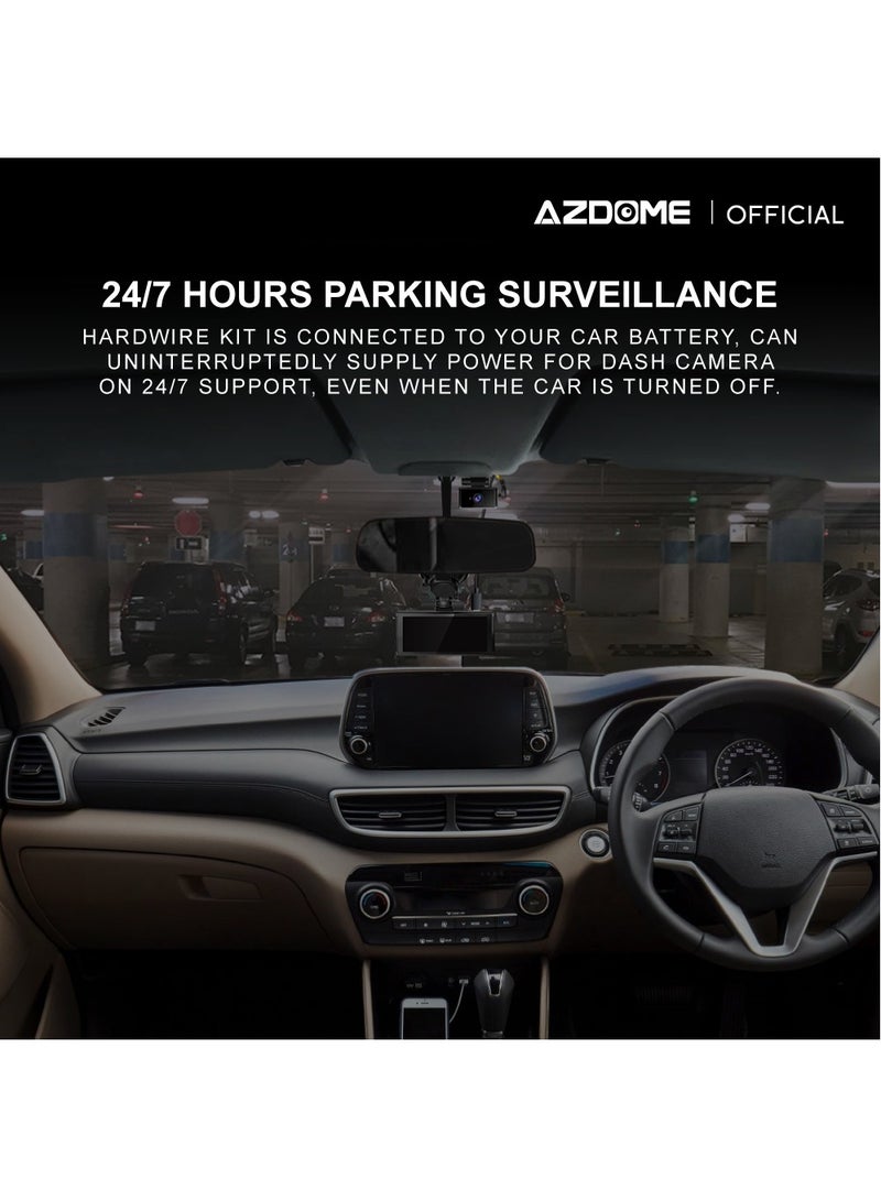 أزدوم طقم أسلاك HT03، منفذ USB من النوع C، كابل مراقبة وقوف السيارات لمدة 24 ساعة مع فيوز، يحول 12 فولت - 24 فولت إلى خرج 5 فولت/2.5 أمبير كحد أقصى، متوافق مع معظم كاميرات لوحة القيادة المتوفرة بمنفذ USB من النوع C، حماية من الجهد المنخفض - Image 3