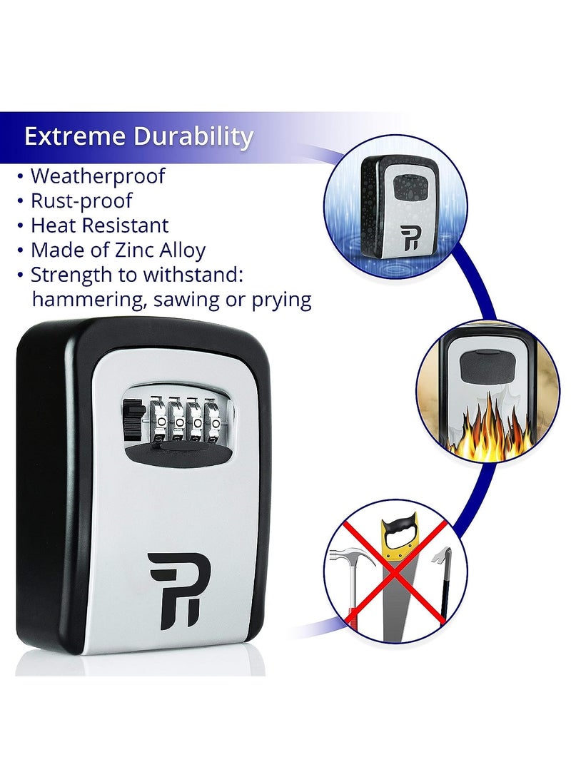 VIX STORE Key Storage Lock Box Key Lock Box Wall Mount 4Digit Combination Key Safe Lock Box for Outside House Key Car Keys Resettable Code Weatherproof Indoor Outdoor R Silver  - Image 3