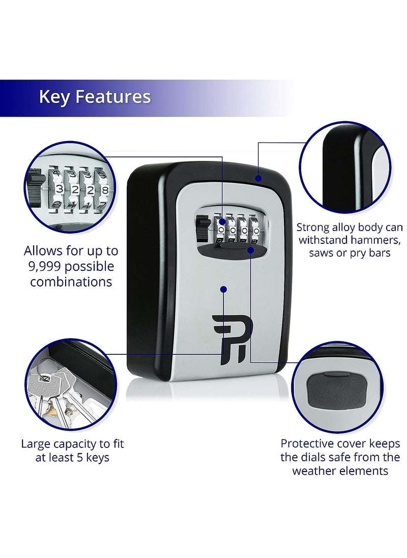 VIX STORE Key Storage Lock Box Key Lock Box Wall Mount 4Digit Combination Key Safe Lock Box for Outside House Key Car Keys Resettable Code Weatherproof Indoor Outdoor R Silver  - Image 4